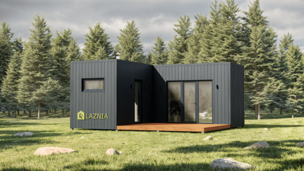 Кутова баня 6,4х6м з душовою і терасою – 24 м²