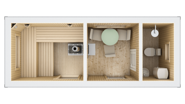 Мобільна баня 2,4х6м з душовою – 14,4 м²